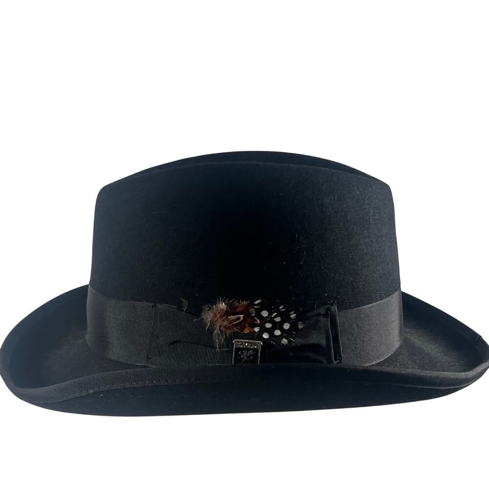 Stacy Adams Black Wool Felt Fedora Hat XXL Raw 545 Gentleman Godfather Style